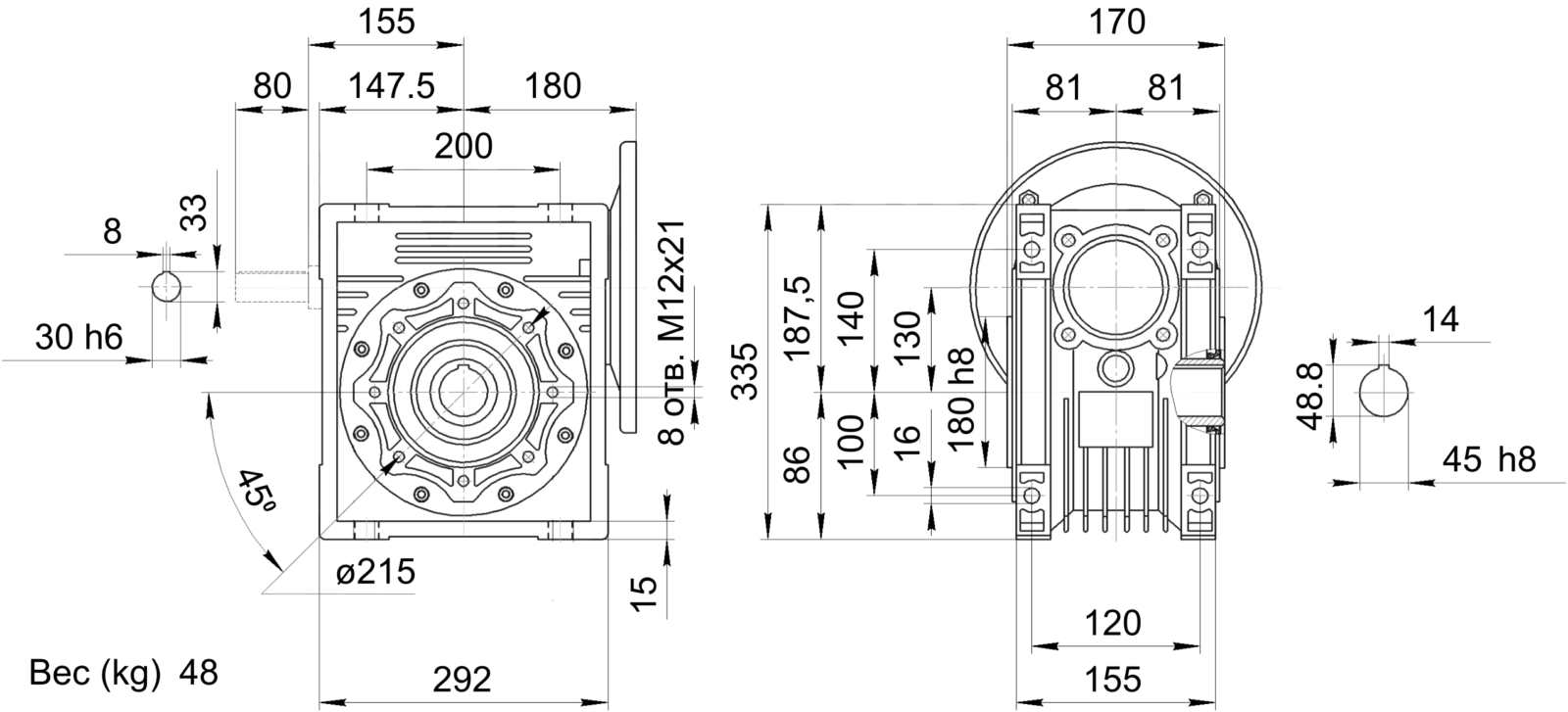 NMRV130-60-15-2.2 Технические характеристики и размеры